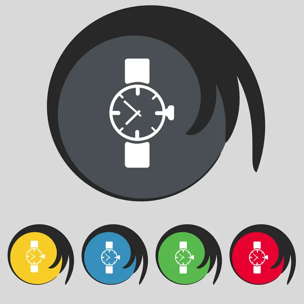 Wrist Watch sign icon. Mechanical clock symbol. Set colourful buttons. Vector — Stock Vector