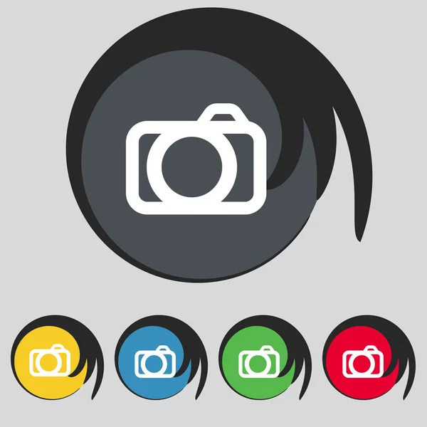 Icono de signo de cámara fotográfica. Símbolo digital. Establecer botones de colores. Vector — Vector de stock