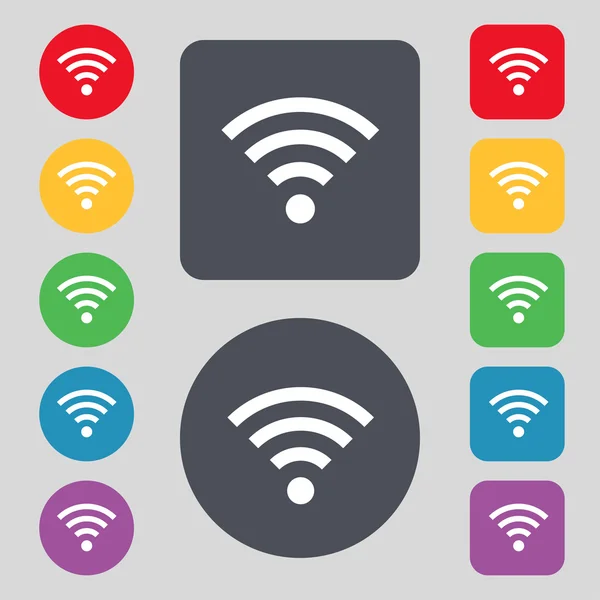 WiFi teken. Wi-fi symbool. draadloos netwerk pictogram zone. kleur knoppen instellen vector — Stockvector