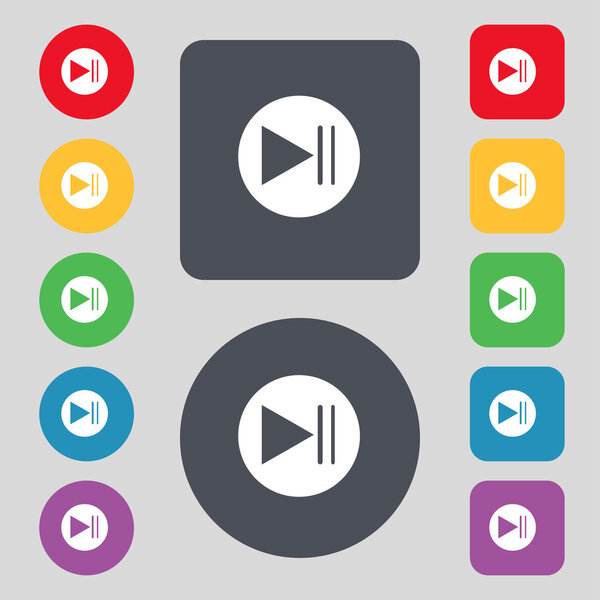 Arrow sign icon. Next button. Navigation symbol. Set colourful buttons. Vector