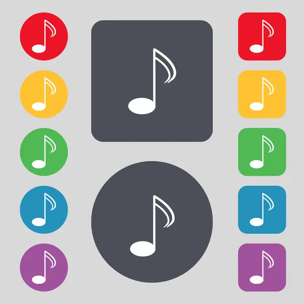 Music note sign icon. Musical symbol. Set colourful buttons. Vector — Stock Vector