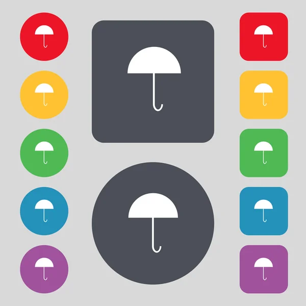 Icono de signo de paraguas. Símbolo de protección contra lluvia. Establecer botones de colores. Vector — Vector de stock
