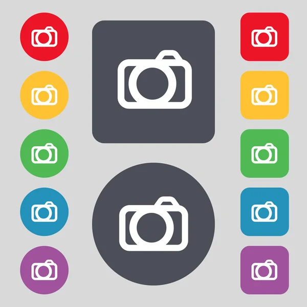 Photo camera sign icon. Digital symbol. Set colourful buttons. Vector — Stock Vector