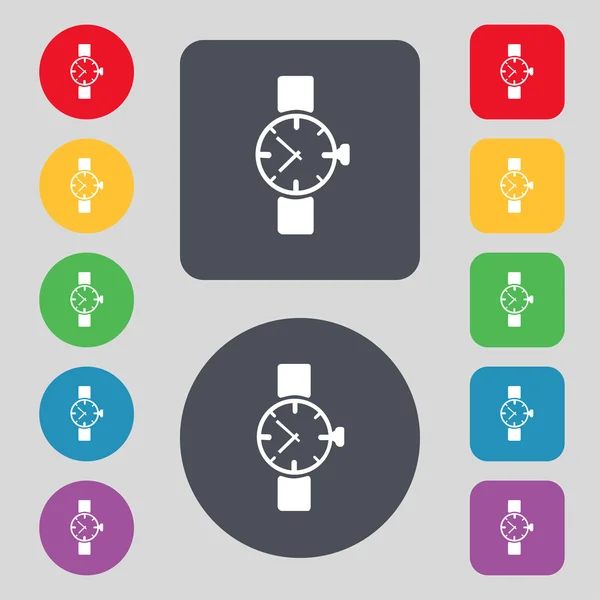 Wrist Watch sign icon. Mechanical clock symbol. Set colourful buttons. Vector — Stock Vector