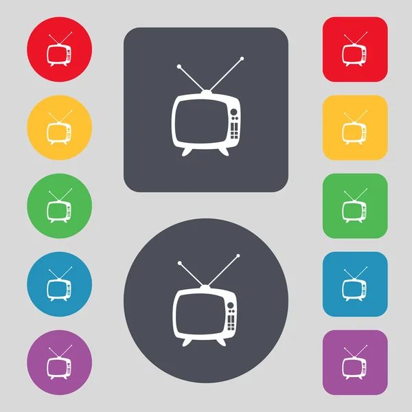 Retro TV mode sign icon. Television set symbol. Set colourful buttons. Hand cursor pointer Vector — Stock Vector