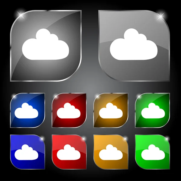Ícone de sinal de nuvem. Símbolo de armazenamento de dados. Definir botões coloridos. Vetor — Vetor de Stock