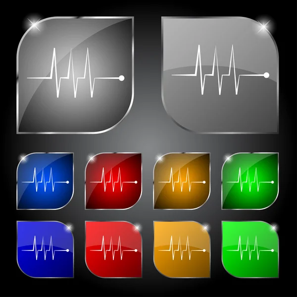 Kardiogramm-Monitoring-Symbol. Herz schlägt Symbol. Setzen Sie bunte Knöpfe. Vektor — Stockvektor