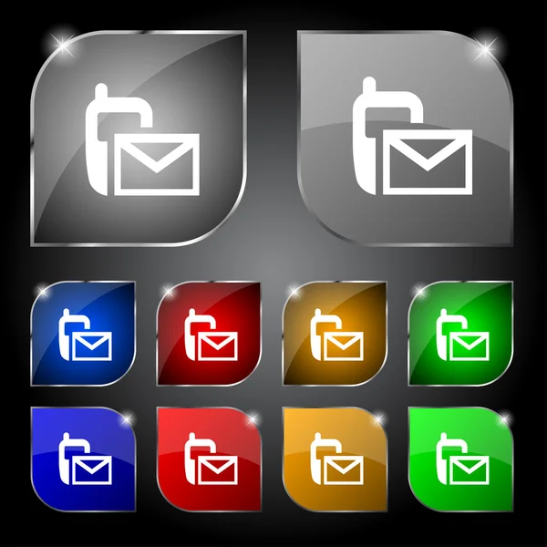 Mail icon. Envelope symbol. Message sms sign.navigation button. Set colour buttons. — Stock Vector