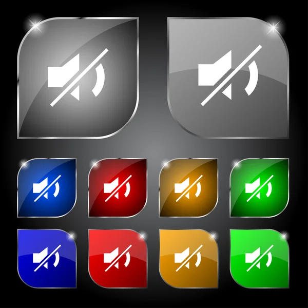 Wycisz głośnik ikona znak. symbol dźwięku. zestaw kolorowych przycisków. wektor — Stockvector