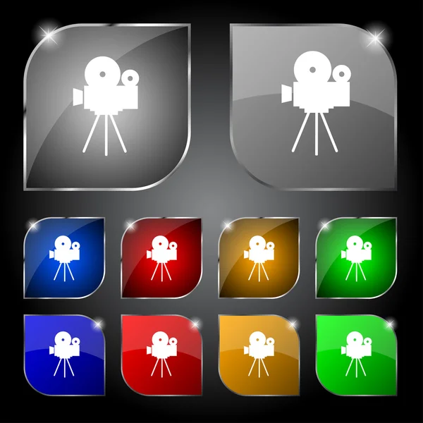 Videokamera icon.content tlačítko podepsat. sada barevných tlačítek. vektor — Stockový vektor
