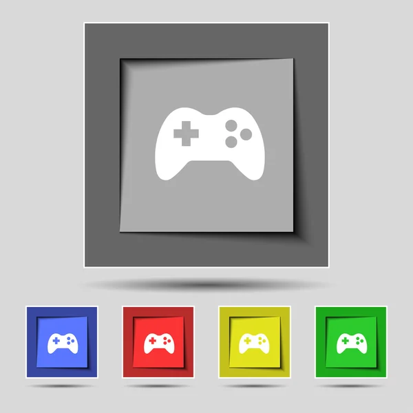 Signo de joystick icono. Símbolo de videojuego. Establecer botones de colores. Vector — Vector de stock