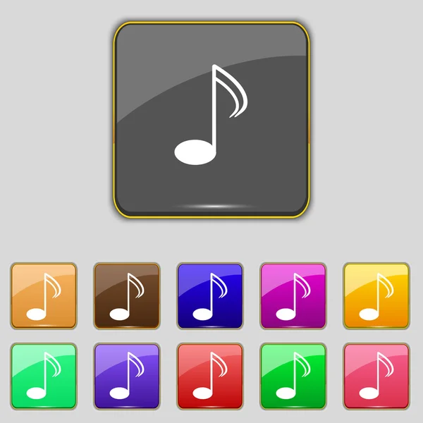 Icono de signo de nota musical. Símbolo musical. Establecer botones de colores. Vector — Vector de stock