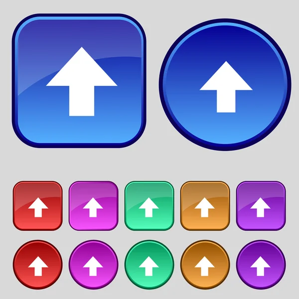 Denna sida upp tecken ikonen. bräckliga paketet symbol. Ange färgglada knappar. vektor — Stock vektor