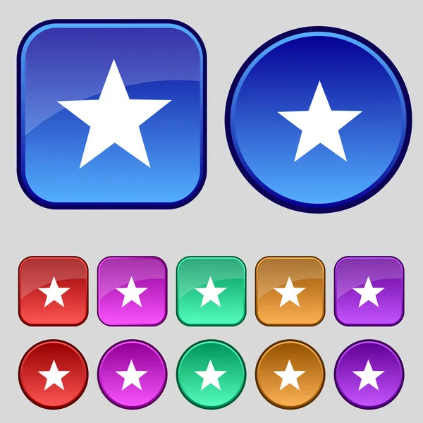 Star sign icon. Favorite button. Navigation symbol. Set colourful buttons Vector — Stock Vector