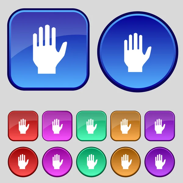 Icono del signo de impresión manual. Detener símbolo. Establecer botones de color. Vector — Archivo Imágenes Vectoriales