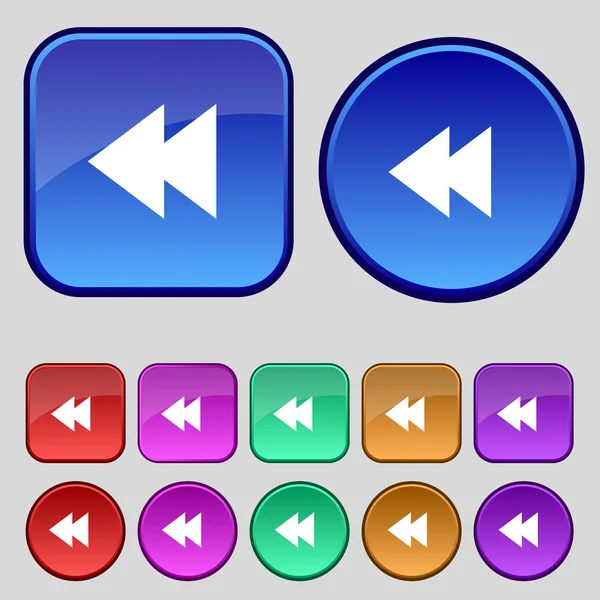 Ikona znak multimedialnych. symbol nawigacji gracza. zestaw kolorowych przycisków. wektor — Wektor stockowy