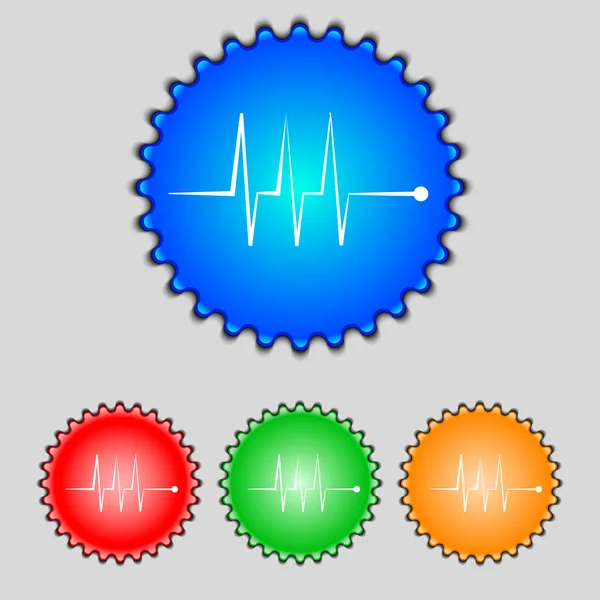 Cardiogram toezicht teken pictogram. hart klopt symbool. kleurrijke knoppen instellen vector — Stockvector