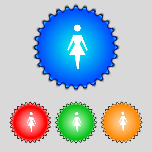 Icône de signe féminin. Symbole humain féminin. Toilettes pour femmes. Réglez les boutons couleur. Vecteur — Image vectorielle