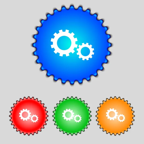Cog 設定記号アイコン。歯車歯車機構のシンボルです。カラフルなボタンを設定します。ベクトル — ストックベクタ