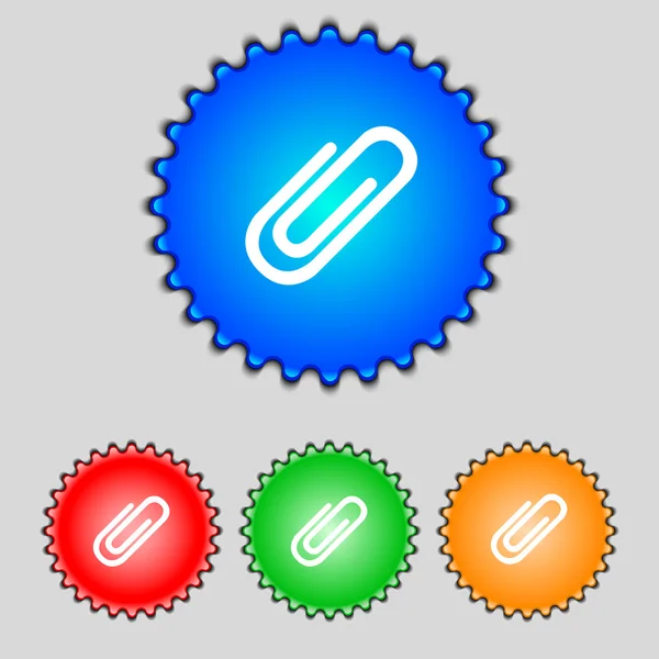 Paper clip sign icon. Clip symbol. Set colourful buttons. Vector — Stock Vector