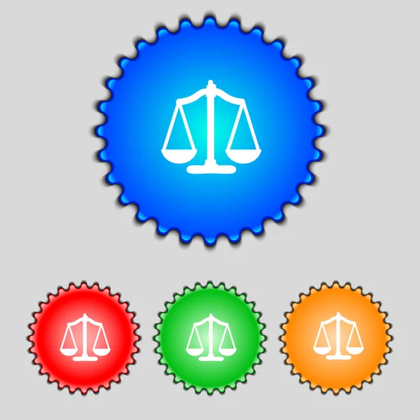 Scale di Giustizia segno icona. Simbolo della legge. Impostare pulsanti colorati. Vettore — Vettoriale Stock