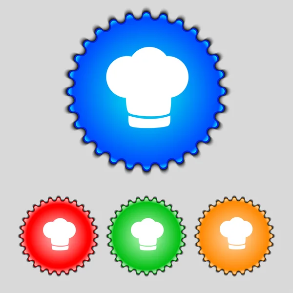 Chef sombrero signo icono. Símbolo de cocina. Sombrero de cocina. Establecer botones de colores Vector — Archivo Imágenes Vectoriales