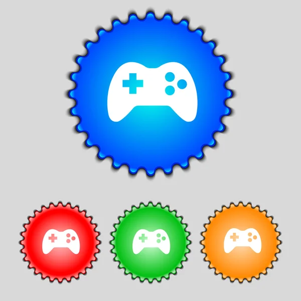 Joystick segno icona. Simbolo del videogioco. Impostare pulsanti colorati. Vettore — Vettoriale Stock