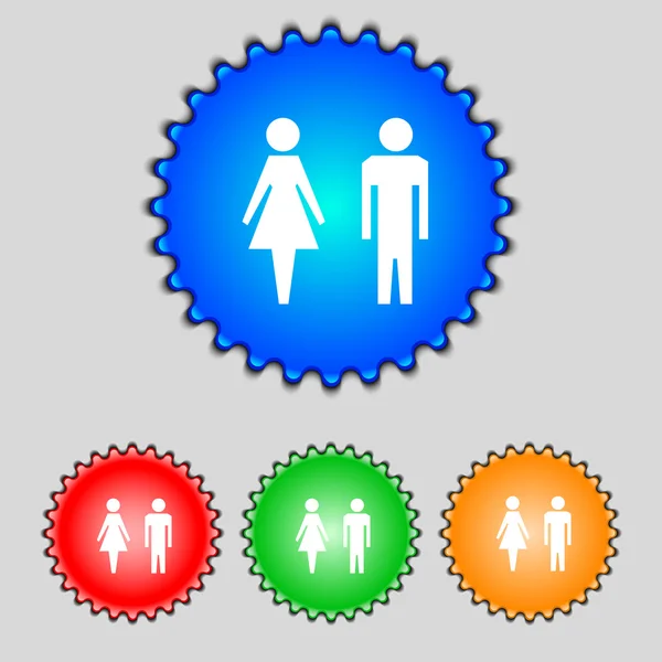 Εικονίδιο "υπογραφή" WC. Τουαλέτα σύμβολο. Ανδρικά και γυναικεία τουαλέτα. Σετ πολύχρωμα κουμπιά. διάνυσμα — Διανυσματικό Αρχείο