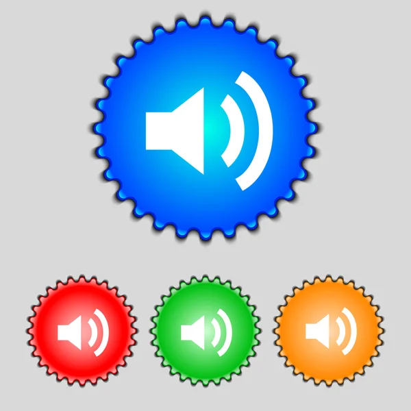 Speaker volume sign icon. Sound symbol. Set colourful buttons. Vector — Stock Vector