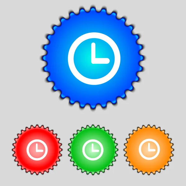 Icono de señal de reloj. Símbolo mecánico del reloj. Establecer botones de colores. Vector — Vector de stock