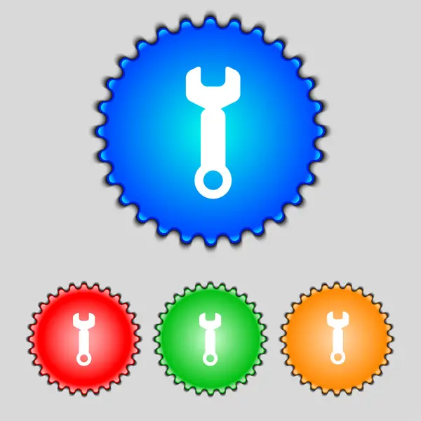Icono de signo de llave inglesa. Símbolo herramienta de servicio. Establecer botones de colores. Vector — Archivo Imágenes Vectoriales