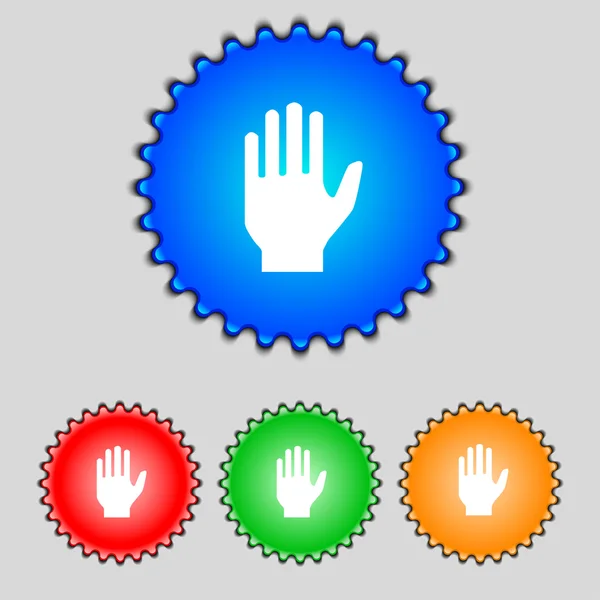 Hand print sign icon. Stop symbol. Set colour buttons. Vector — Stock Vector