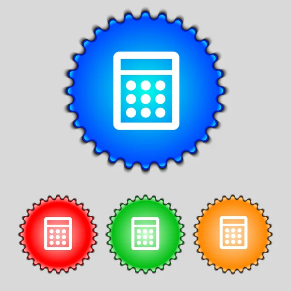 Calculator sign icon. Bookkeeping symbol. Set colour buttons. Vector — Stock Vector