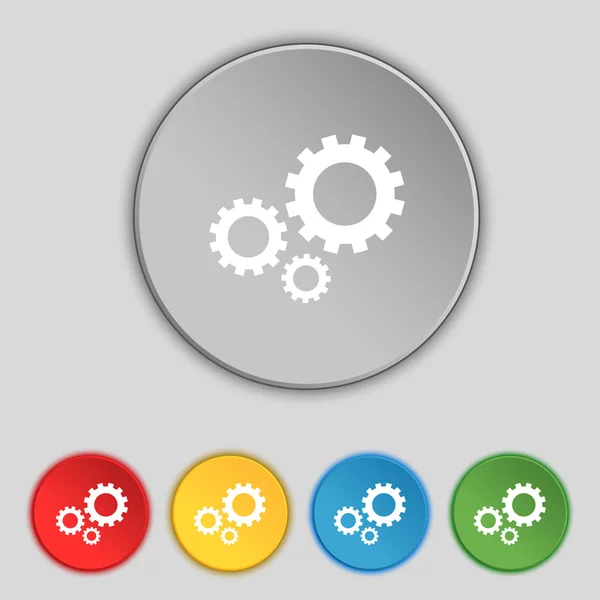 Cog settings sign icon. Cogwheel gear mechanism symbol. Set colourful buttons. Vector — Stock Vector