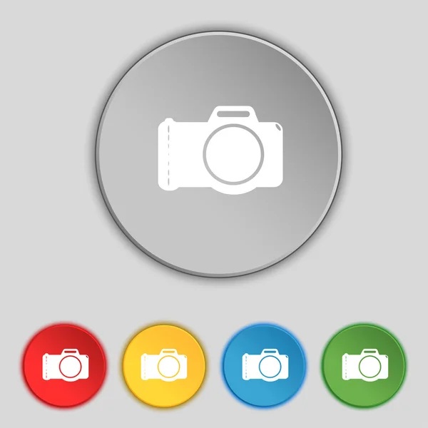 Photo camera sign icon. Digital symbol. Set colourful buttons. Vector — Stock Vector