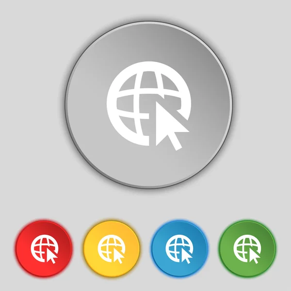 Icono de signo de Internet. Símbolo web mundial. Puntero del cursor. Establecer botones de color Vector — Archivo Imágenes Vectoriales