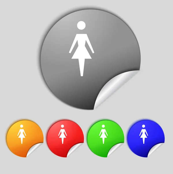 Female sign icon. Woman human symbol. Women toilet. Set colour buttons. Vector — Stock Vector