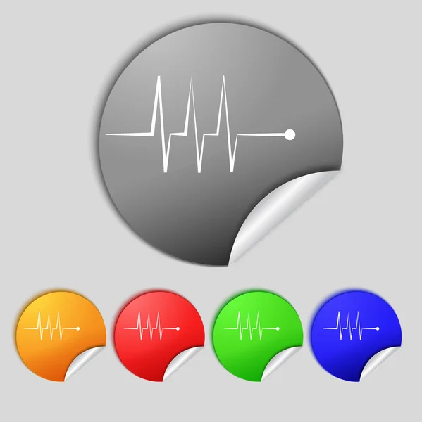 Ícone do sinal de monitorização do cardiograma. Coração bate símbolo. Definir botões coloridos. Vetor —  Vetores de Stock