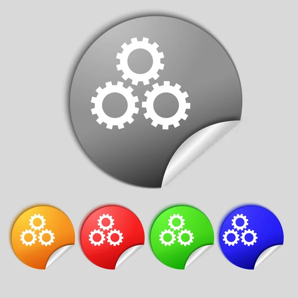 Icono de signo de configuración de engranaje. Mecanismo de engranaje Cogwheel símbolo. Establecer botones de colores. Vector — Vector de stock
