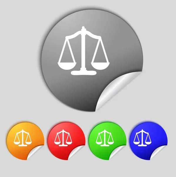 Scales of Justice sign icon. Court law symbol. Set colourful buttons. Vector — Stock Vector