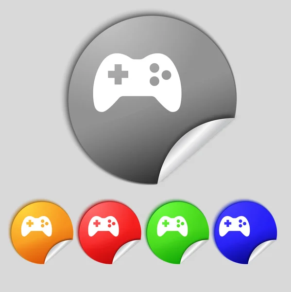 Signo de joystick icono. Símbolo de videojuego. Establecer botones de colores. Vector — Vector de stock