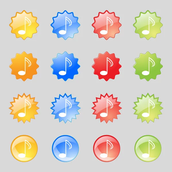 Music note sign icon. Musical symbol. Set colourful buttons. Vector — Stock Vector