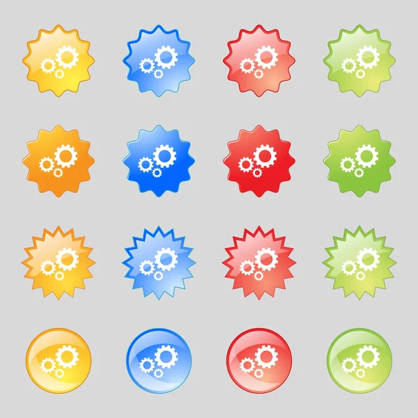 Cog settings sign icon. Cogwheel gear mechanism symbol. Set colourful buttons. Vector — Stock Vector