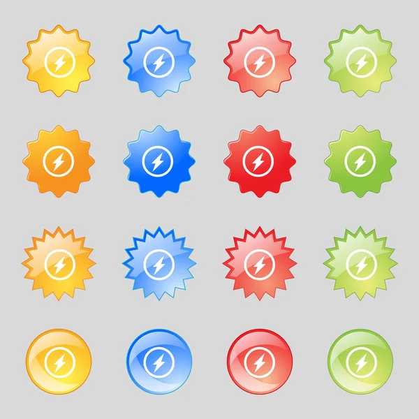 Photo flash sign icon. Lightning symbol. Set colourful buttons. Vector — Stock Vector