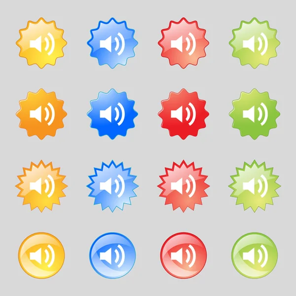 Speaker volume sign icon. Sound symbol. Set colourful buttons. Vector — Stock Vector