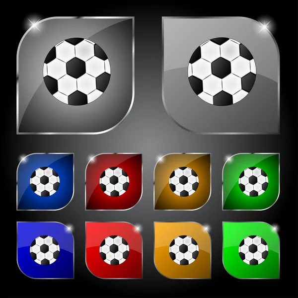 Football ball sign icon. Soccer Sport symbol. Set colourful buttons. Vector — Stock Vector