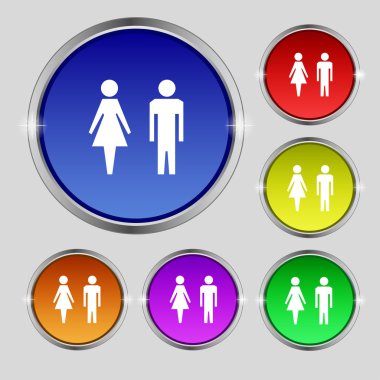 WC işareti simgesi. tuvalet simgesi. kadın ve erkek tuvalet. renkli düğmeler ayarlayın. vektör