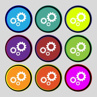 COG ayarları işareti simgesi. dişli dişli mekanizması sembolü. renkli düğmeler ayarlayın. vektör