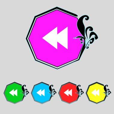 Multimedya işareti simgesi. oyuncu gezinti simgesi. renkli düğmeler ayarlayın. vektör