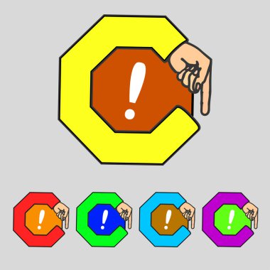 ünlem işareti simgesi. dikkat konuşma balonu sembolü. renkli düğmeler ayarlayın. vektör